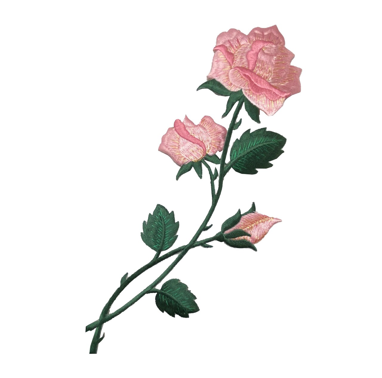 10" Pink Rose with Gold Accents, Flowers, Embroidered, Iron on Patch